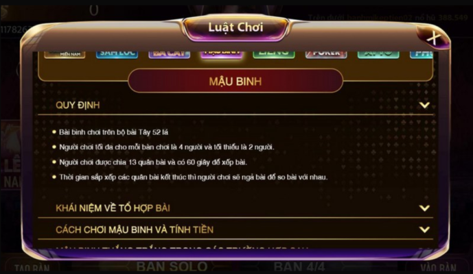 luat choi game bai mau binh