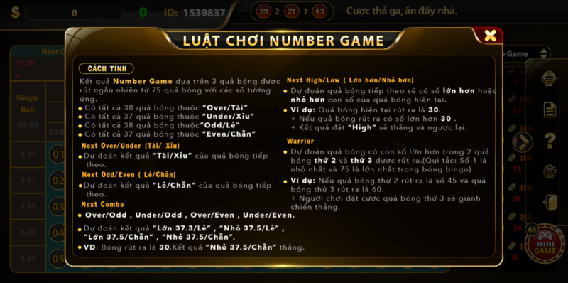 Những cửa cược tại Numbers Game 