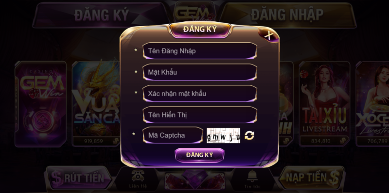 Hướng dẫn cách đăng ký vào cổng game Gemwin