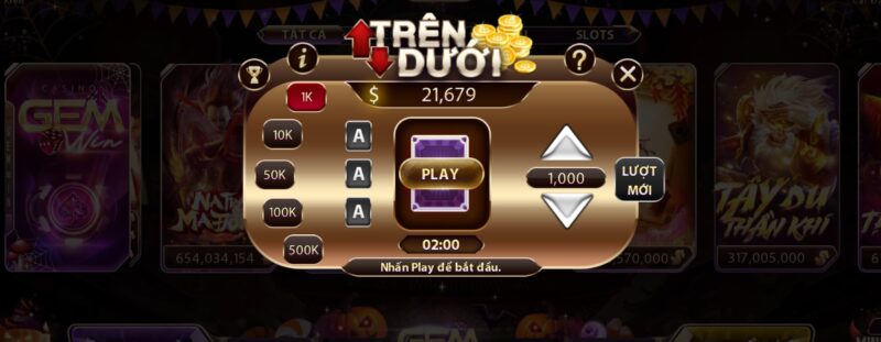 Mini game Trên Dưới tại Gemwin – Bí quyết chơi hiệu quả